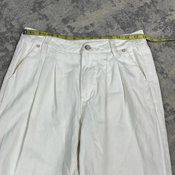 New Paige Pleated Leenah Pearl Chain Jeans White French Ivory Sz 28 - Picture 8 of 16